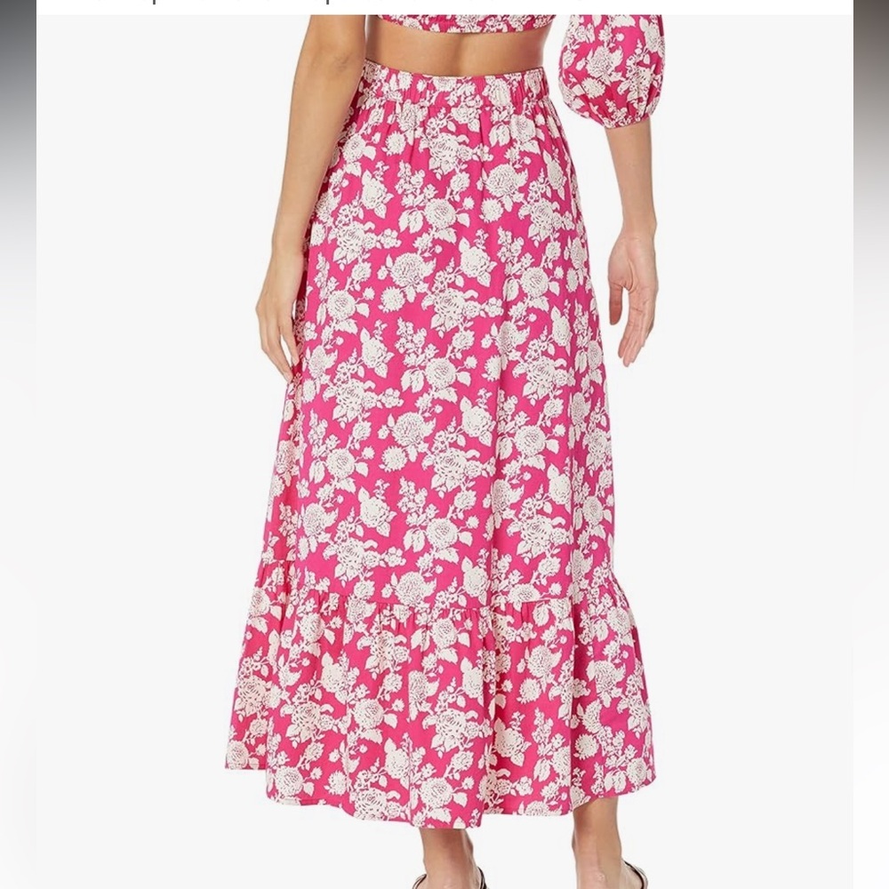 Anupa tiered 100% cotton pull on floral pink white midi skirt size XL NWT - Picture 2 of 14